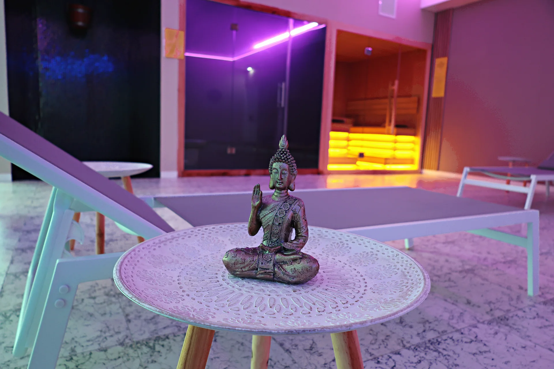 Zona de relaxamento do spa do Arena Club